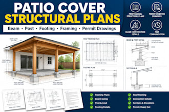 design patio cover structural plans, permit drawings, beam post footing