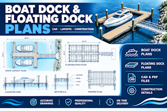 create boat dock, floating dock plans and marine cad drawings