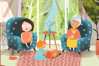 create awesome children story book illustration, children book, book illustratio