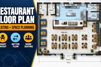 draw restaurant, cafe, coffee shop floor plans seating layout and space planning