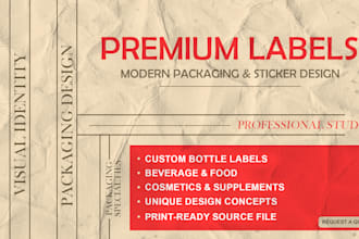 design product label, bottle label, and packaging