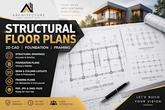 draw structural floor plans and 2d cad drawings in autocad