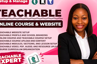 design teachable website upload course on teachable online course website