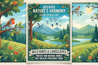 make poster, vector art deco, landscape illustration