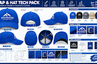 create cap tech pack, hat, mockup, balaclavas and beanies tech pack for headwear