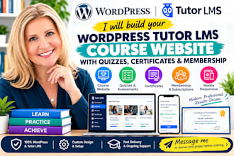 wordpress tutor lms course website with quizzes certificates membership