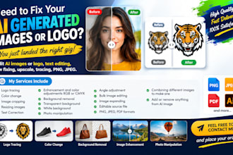 edit ai image and logo, text editing, flaw fixing, upscale, tracing, png, jpeg