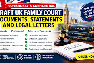 draft UK family court documents, statements and legal letters