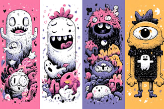 draw fun custom doodle character illustrations for you