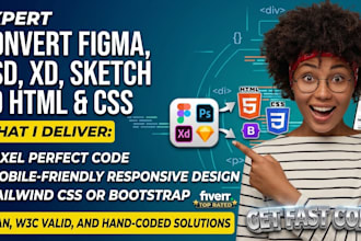 convert figma to html, xd to html, psd to html responsive bootstrap5 or tailwind