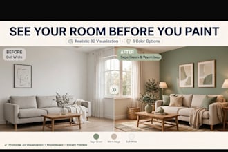 do 3d paint color visualization, interior design, and room mockup
