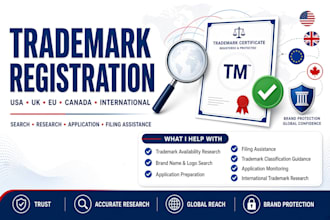 trademark registration and research for USA UK eu  canada or internationally