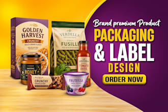 do brand product packaging, food packaging design, box design, label and pouch