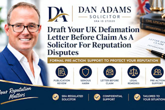draft uk defamation letter before claim as a soiicitor for reputation disputes