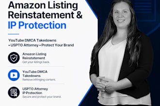 help reinstate amazon listings, handle youtube dmca takedowns, protect your IP