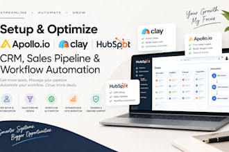 setup apollo io CRM, clay com hubspot crm sales pipeline and workflow automation