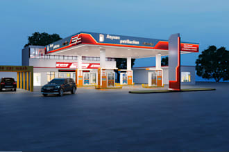 design 3d gas station, filling station, convenience store, and car wash