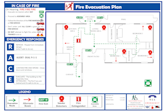 design fire emergency evacuation plan, map, diagram