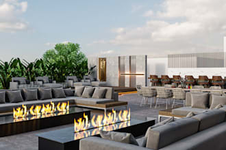 redesign backyard into entertainment area, hardscape design,pergola space render