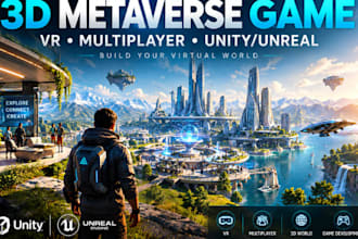 develop custom 3d metaverse game, virtual world, VR ue5 game in unity or unreal