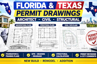 create architect civil structural engineering drawings for florida texas permit