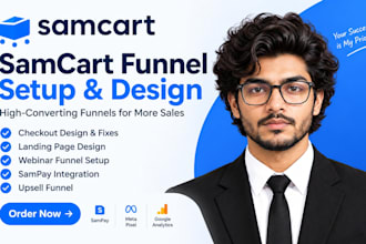 design samcart checkout, landing page, webinar funnel, sampay, upsell funnel