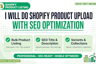shopify product listing ,  and store setup with SEO