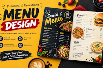 do modern and professional food menu, menu board, bar, bakery, cafe menu design