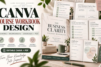 design canva course workbook, training workbook, workbook pdf, and worksheets