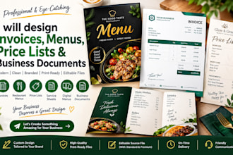 design professional invoices, menus, price lists and business documents
