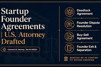 draft a startup cofounder deadlock agreement as a US attorney