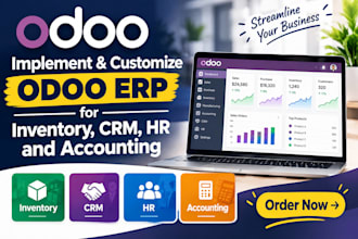implement and customize odoo erp for inventory, CRM, HR and accounting