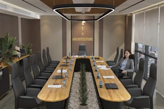 3ds max modern meeting room, conference furniture layout, vray day, night render
