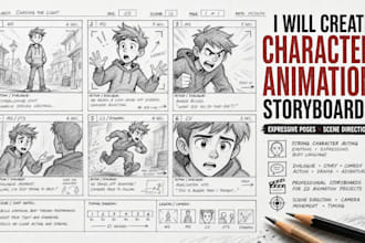 create character animation storyboards with expressive poses, scene direction