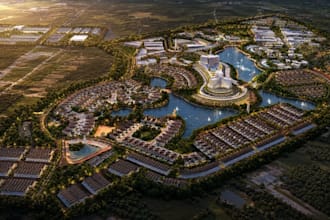design large scale 3d master plan urban planning township aerial siteplan render