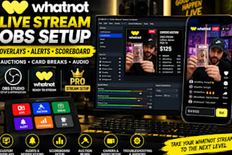 setup obs studio for whatnot live streams, auctions, overlays and scoreboard