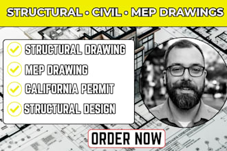 provide structural civil mep drawings engineer stamp for california city permit