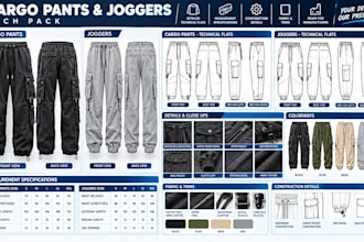create cargo pants and joggers tech pack for streetwear manufacturing