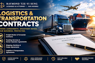 draft custom freight broker, forwarder, and delivery contracts as US attorney