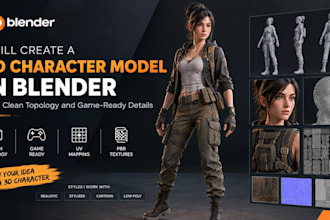 create a 3d character model in blender with clean topology and game ready detail
