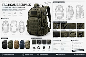 create tactical gear tech pack, outdoor equipment design, utility bag tech pack