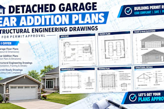 draft detached garage rear addition plans and structural engineering drawings