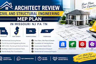 architect review civil and structural engineering mep plan in missouri nj pa tn