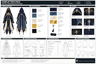 create production ready cosplay tech packs and sewing patterns for costumes