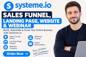 systeme io sales funnel, systeme io landing page, system io website, webinar