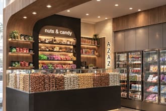 redesign3d snacks shop,cgi retail interior,pastry house layout,candy shop render