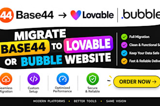 migrate base44 to lovable bubble website with full data and feature migration