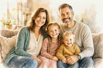 custom watercolor family portrait from photo