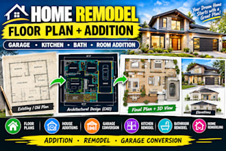 design residential architectural floor plans, garage conversion, house additions
