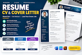 design a professional modern resume, CV, and cover letter